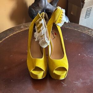Yellow Peep-Toe Heels